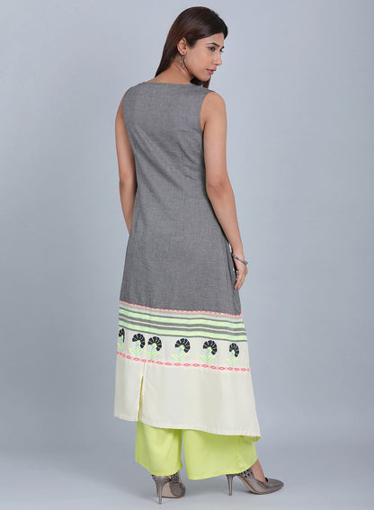 Grey Round Neck Printed kurta