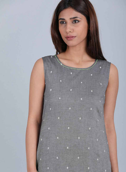 Grey Round Neck Printed kurta