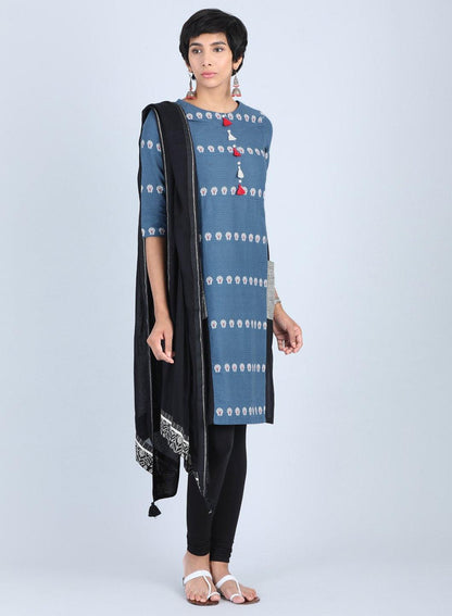 Blue Round Neck Printed kurta - wforwoman