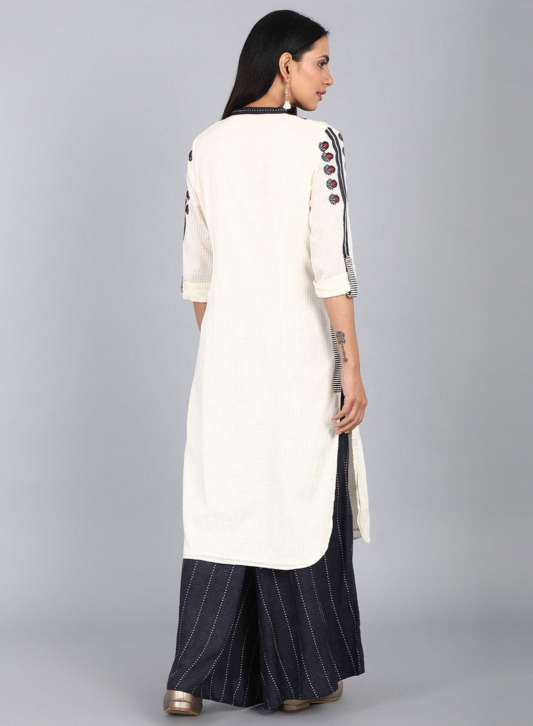 Off-White Mandarin Neck Solid kurta - wforwoman