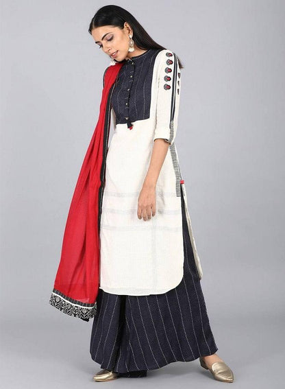 Off-White Mandarin Neck Solid kurta - wforwoman