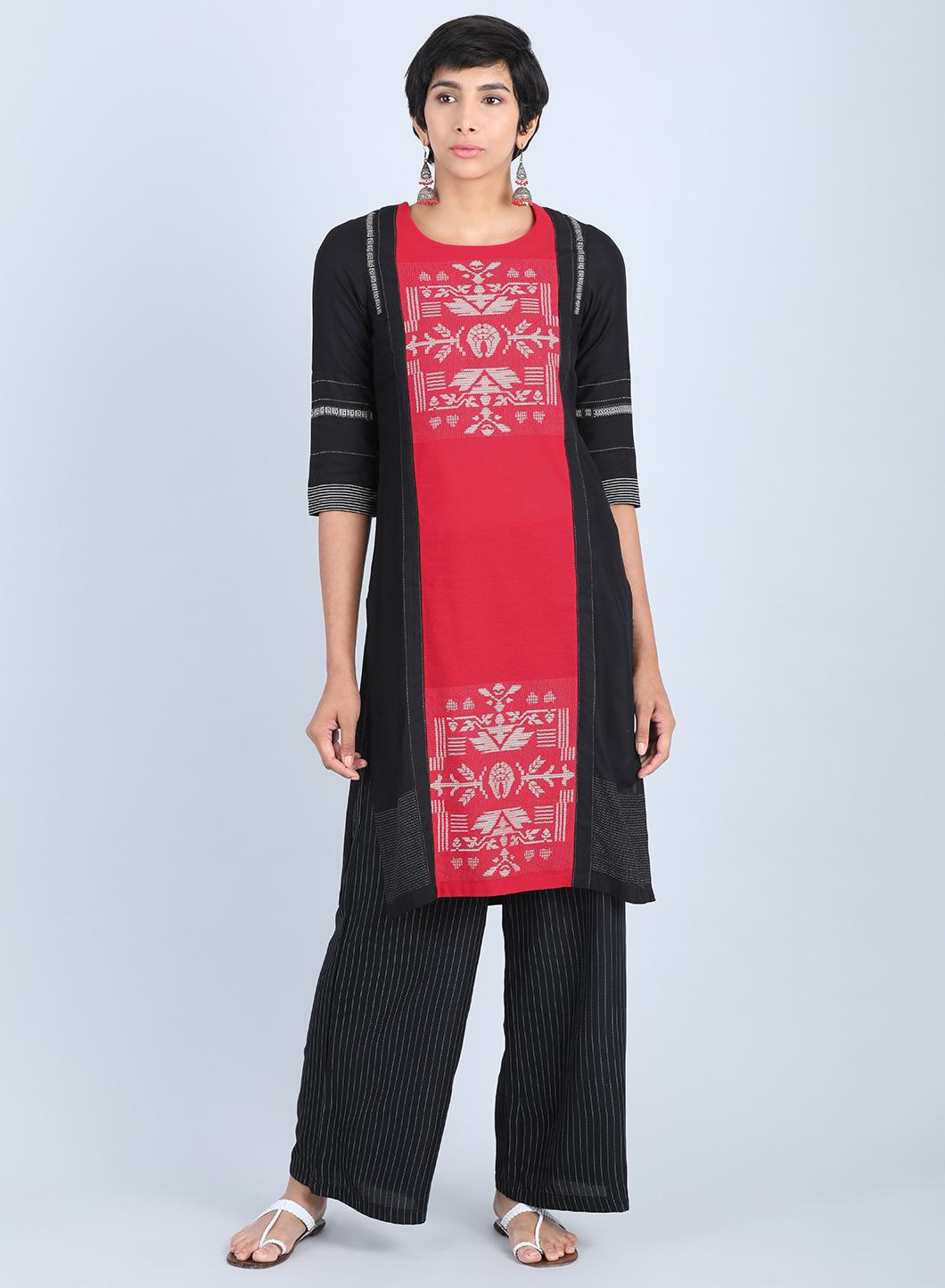 Red Round Neck Printed kurta