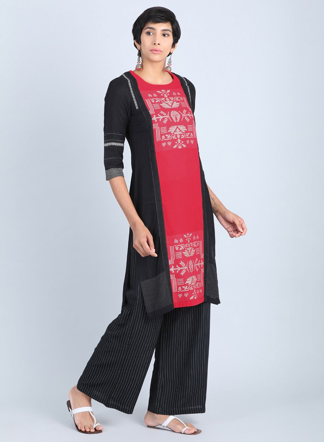 Red Round Neck Printed kurta