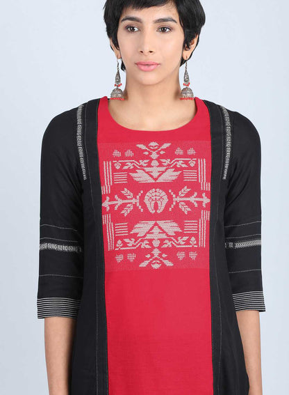 Red Round Neck Printed kurta