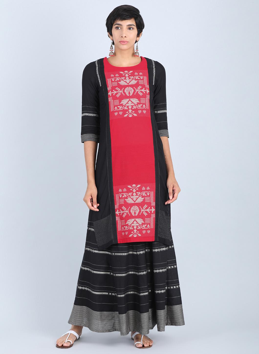 Red Round Neck Printed kurta