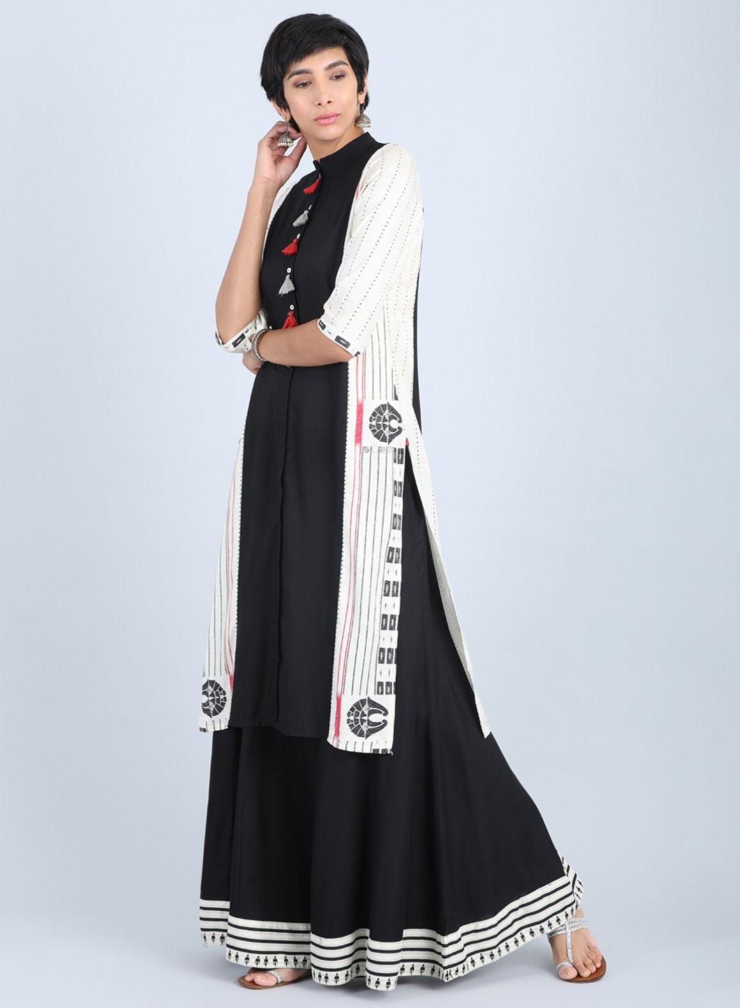 Off-White Mandarin Neck Tasselled kurta - wforwoman