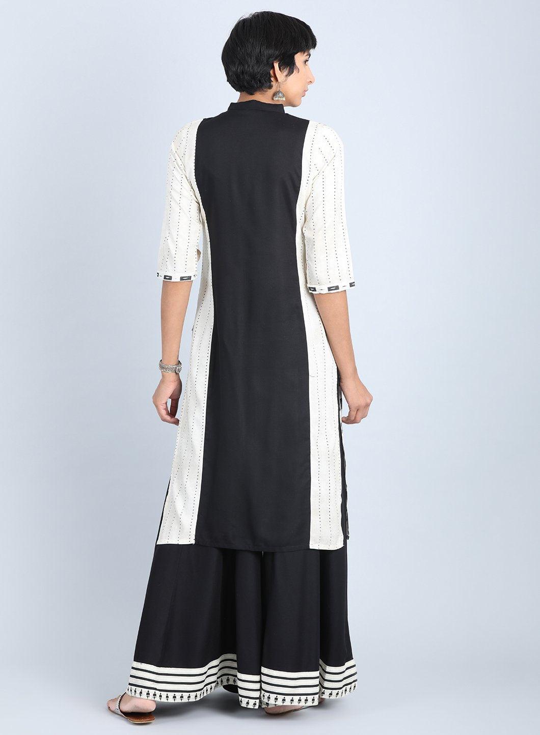 Off-White Mandarin Neck Tasselled kurta - wforwoman