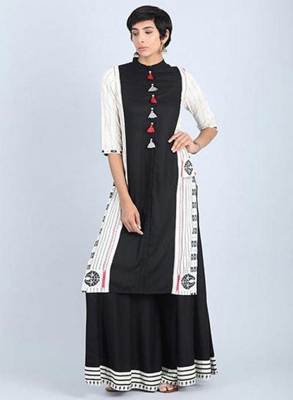 Off-White Mandarin Neck Tasselled kurta - wforwoman