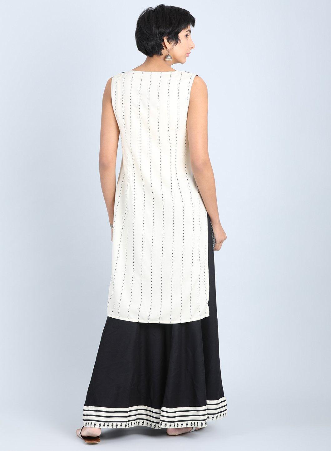 White Round Neck Striped kurta - wforwoman