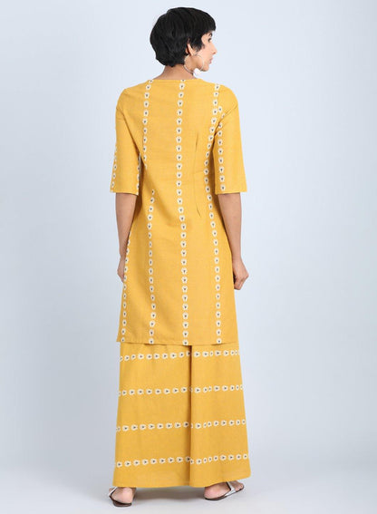 Yellow Round Neck Printed kurta - wforwoman