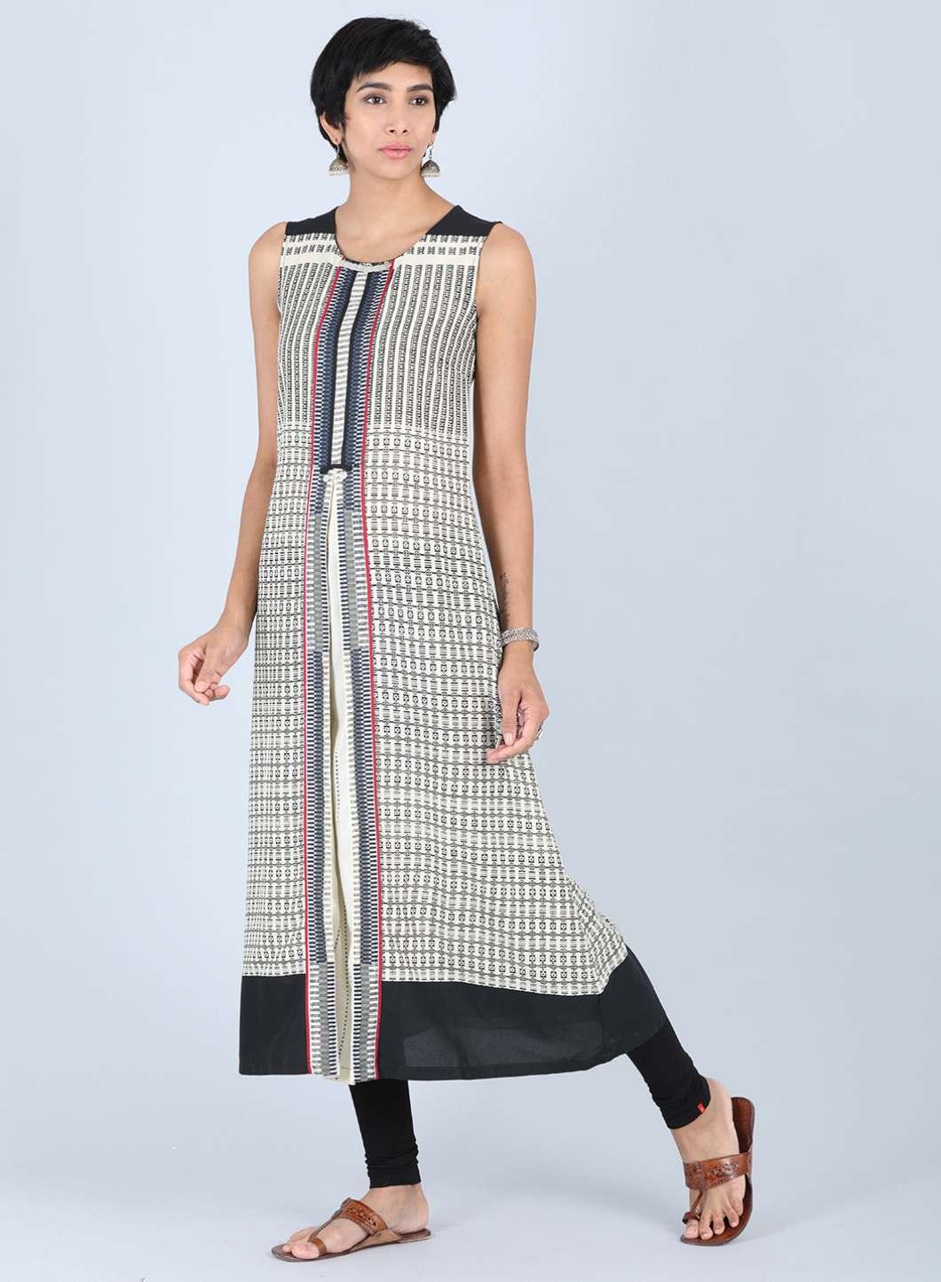 White Round Neck Printed kurta - wforwoman