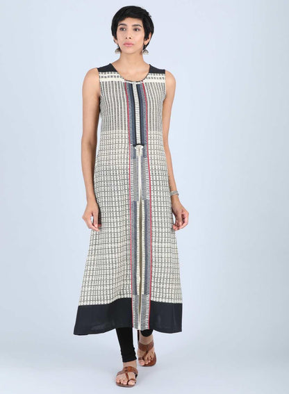 White Round Neck Printed kurta - wforwoman