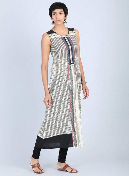 White Round Neck Printed kurta - wforwoman