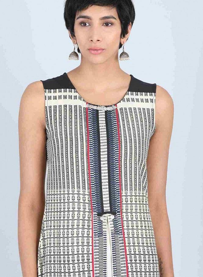 White Round Neck Printed kurta - wforwoman