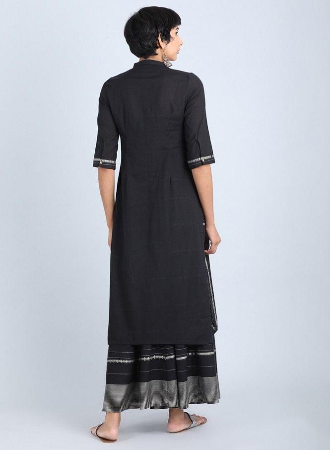 Black Mandarin Neck Printed kurta - wforwoman