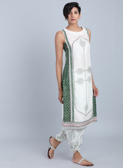 White Round Neck Printed kurta