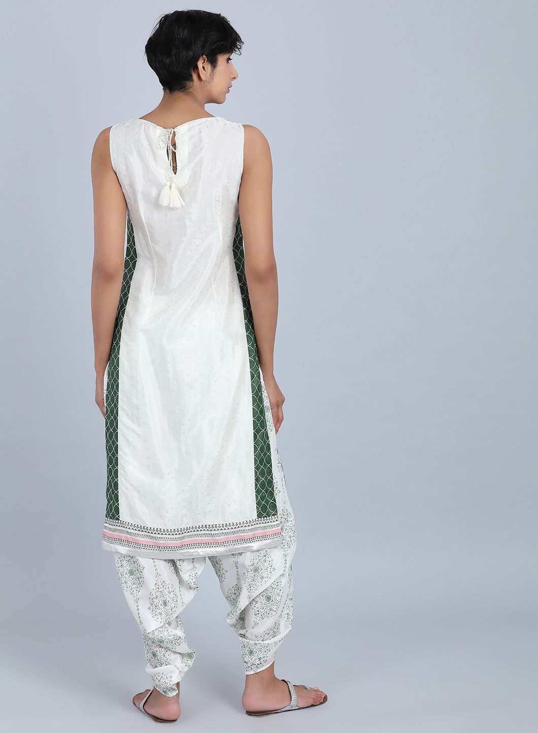 White Round Neck Printed kurta