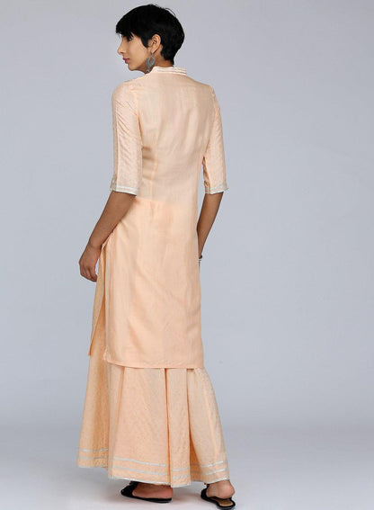 Peach V Neck Embellished kurta - wforwoman