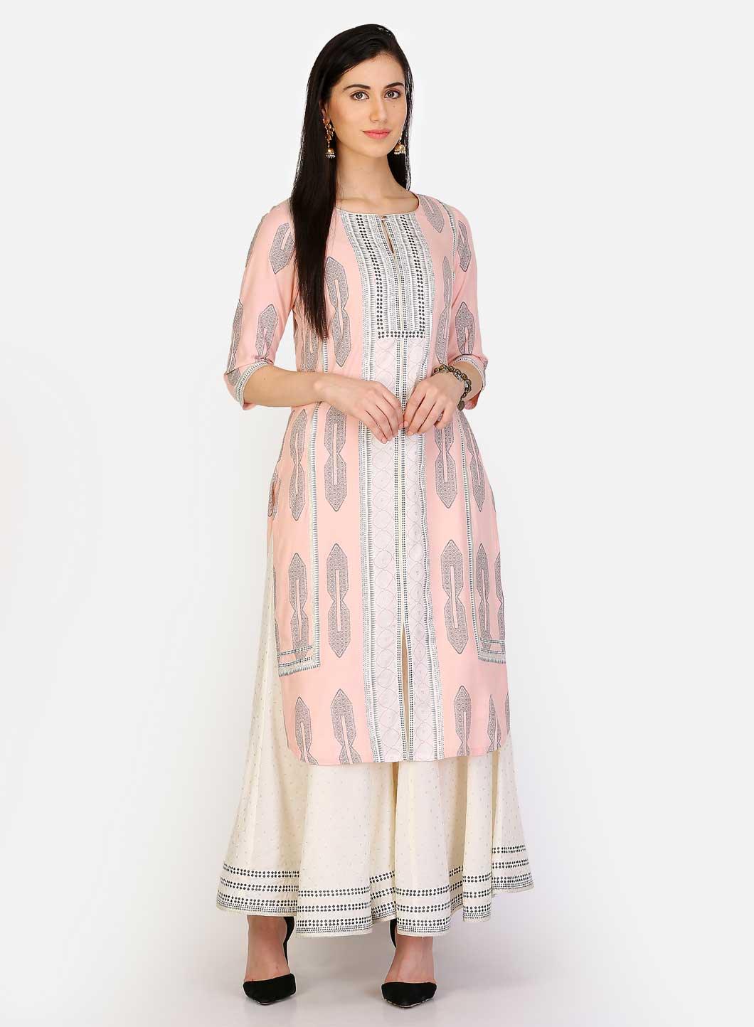 Pink Embellished 3/4 Sleeve kurta - wforwoman