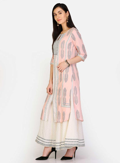 Pink Embellished 3/4 Sleeve kurta - wforwoman