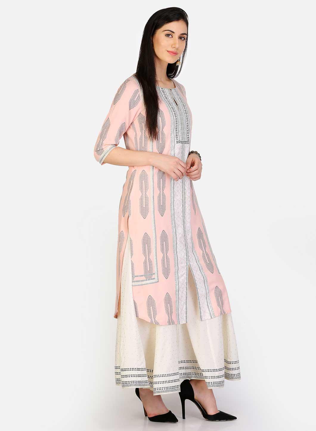 Pink Embellished 3/4 Sleeve kurta - wforwoman