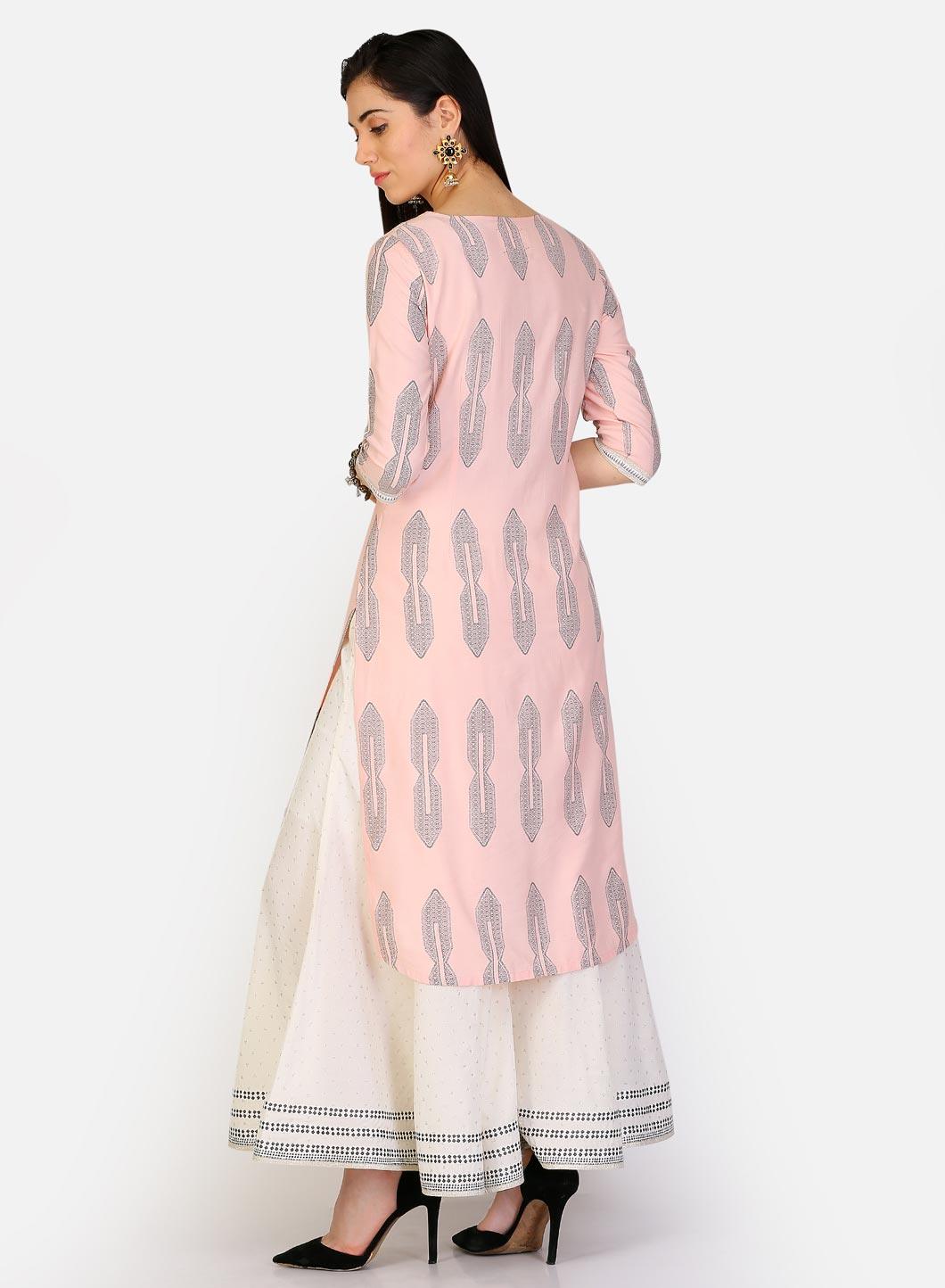 Pink Embellished 3/4 Sleeve kurta - wforwoman