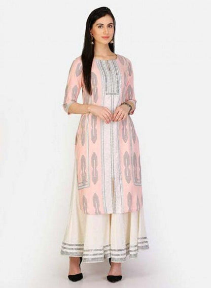 Pink Round Neck Embellished kurta - wforwoman