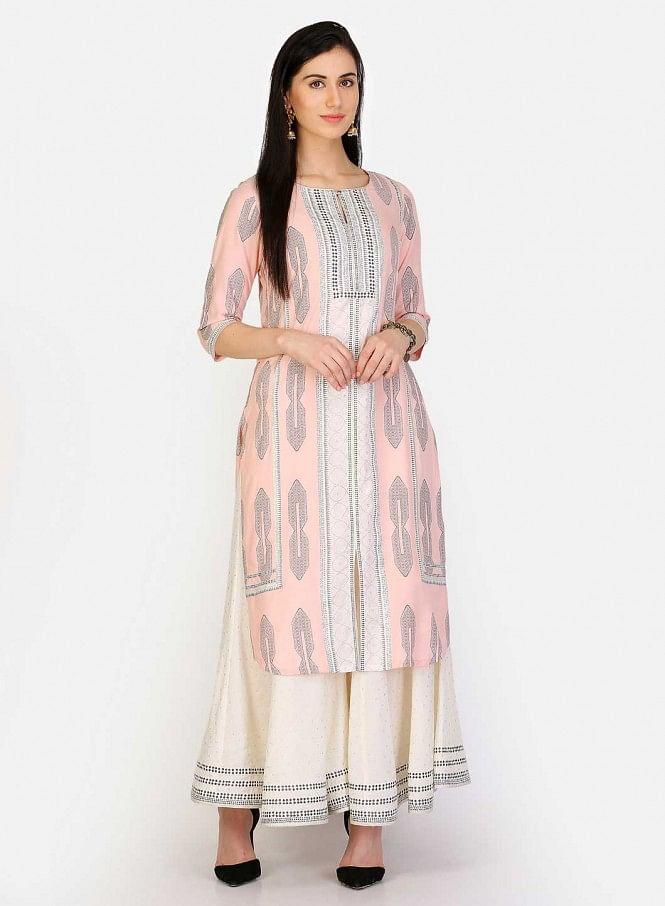 Pink Round Neck Embellished kurta - wforwoman