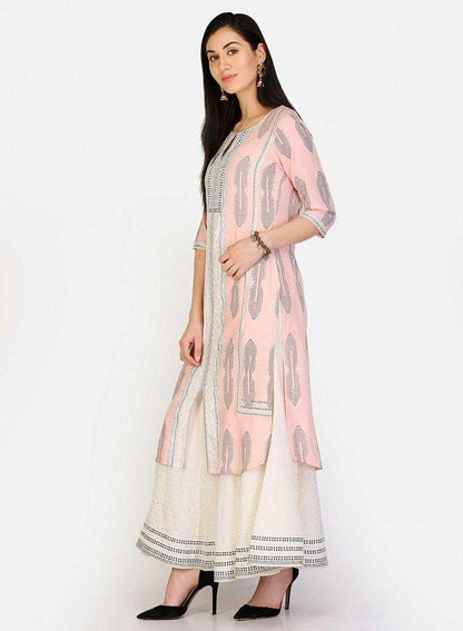 Pink Round Neck Embellished kurta - wforwoman