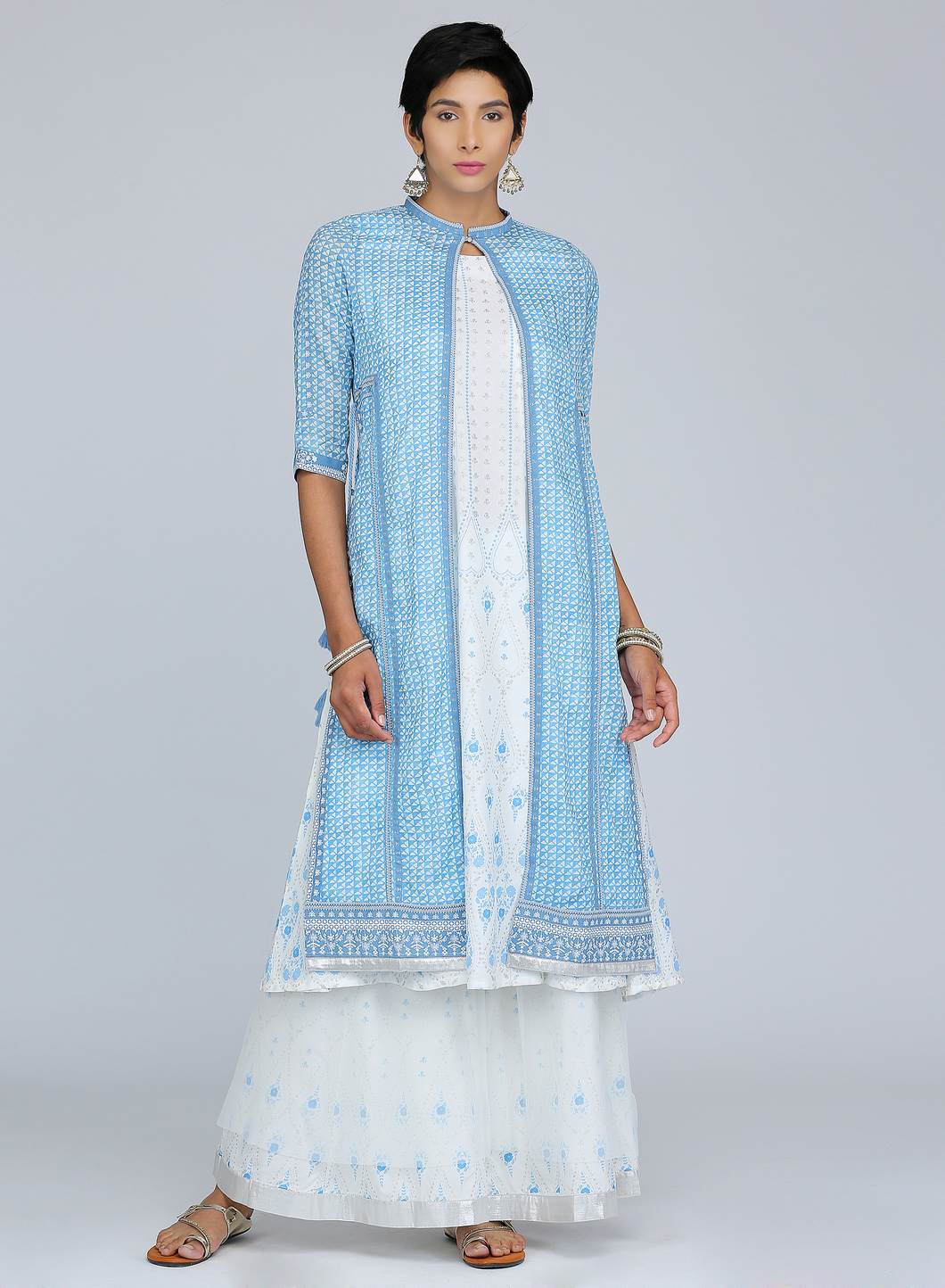 Blue Mandarin Neck Printed kurta