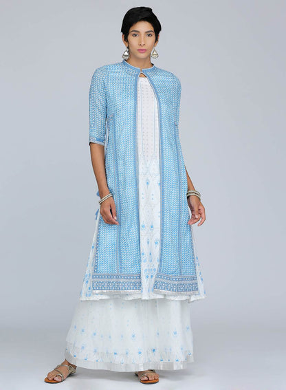 Blue Mandarin Neck Printed kurta