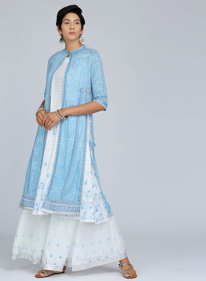 Blue Mandarin Neck Printed kurta