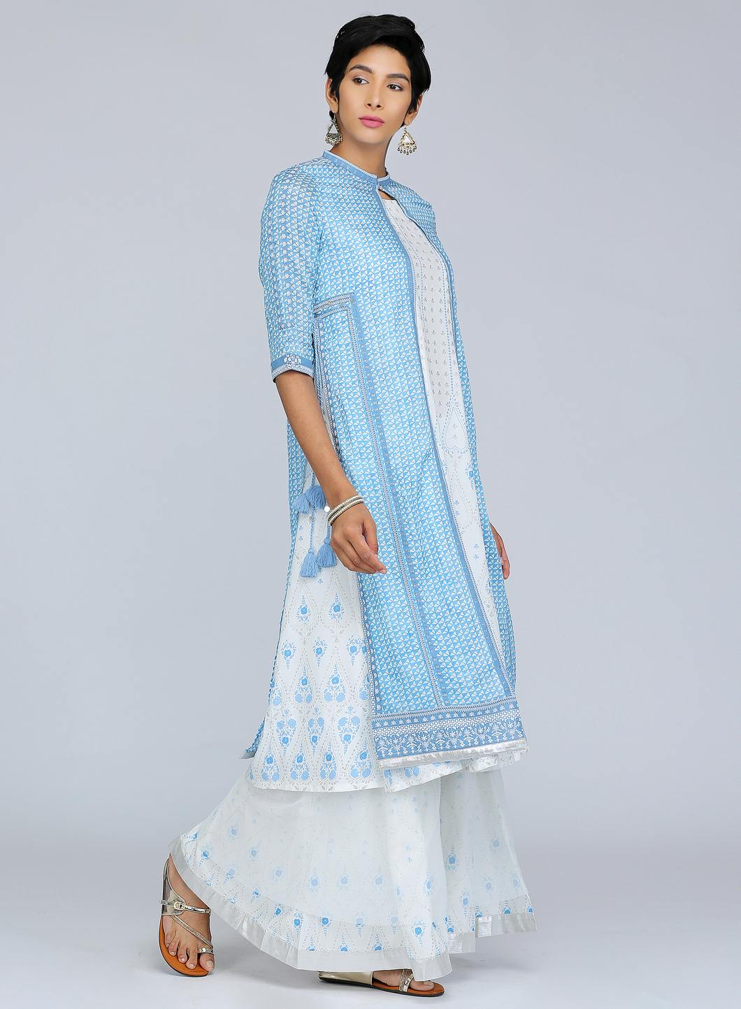 Blue Mandarin Neck Printed kurta