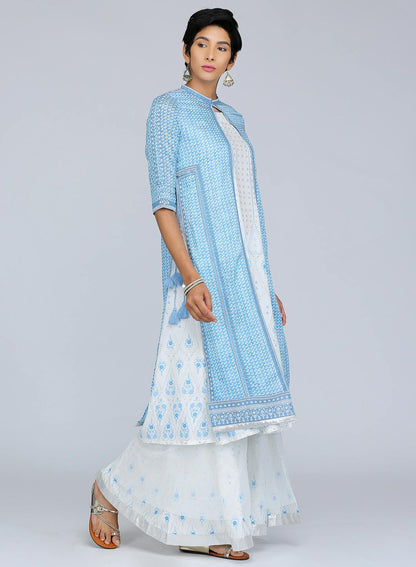 Blue Mandarin Neck Printed kurta