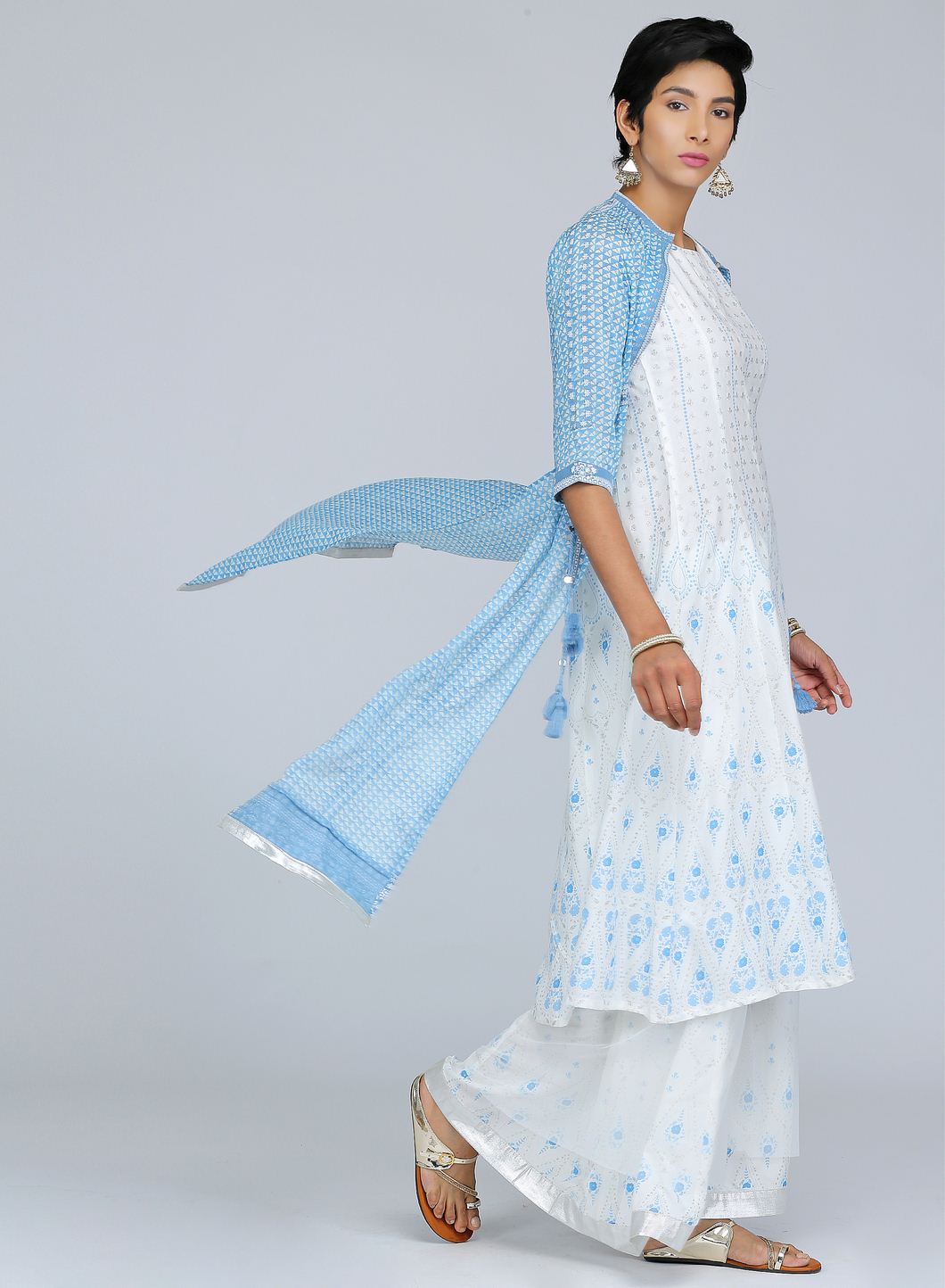 Blue Mandarin Neck Printed kurta