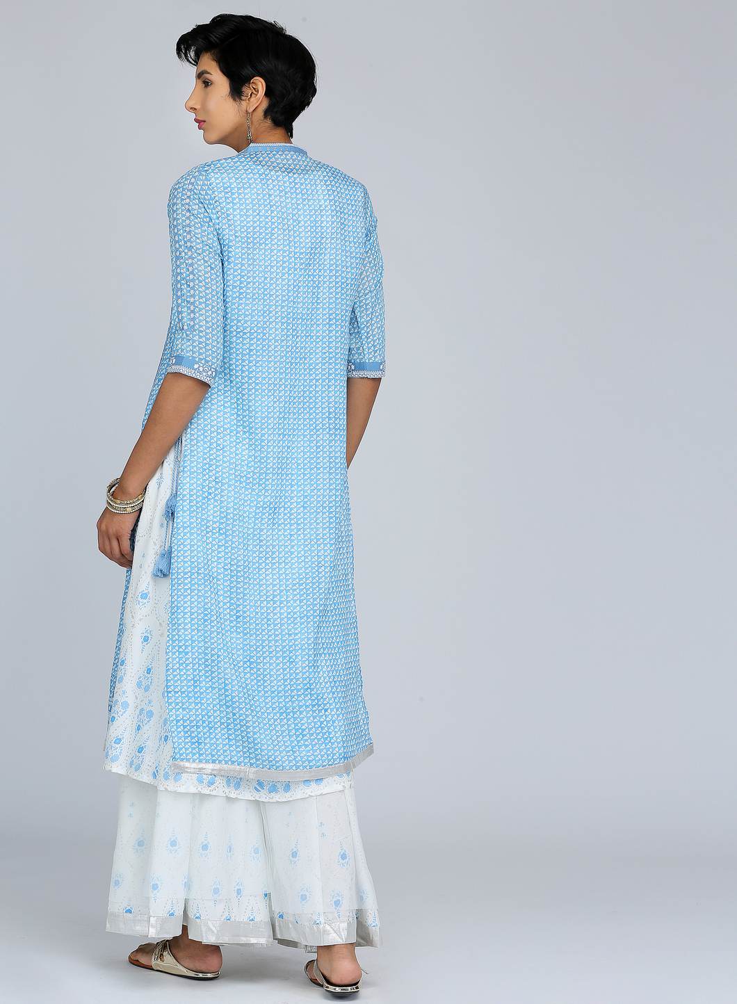 Blue Mandarin Neck Printed kurta