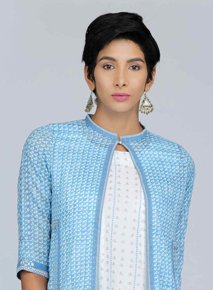 Blue Mandarin Neck Printed kurta