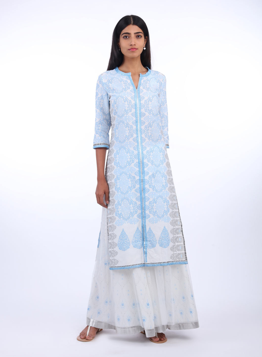 Blue Round Neck Printed kurta