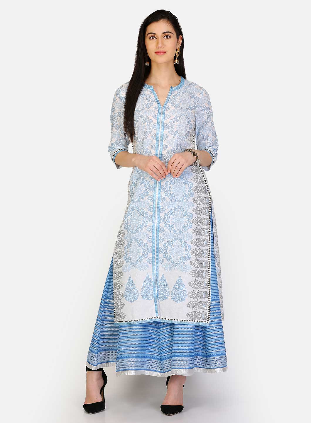 Blue Round Neck Printed kurta