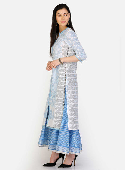 Blue Round Neck Printed kurta