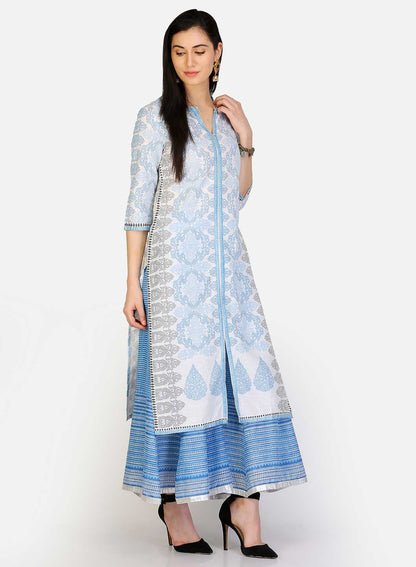 Blue Round Neck Printed kurta