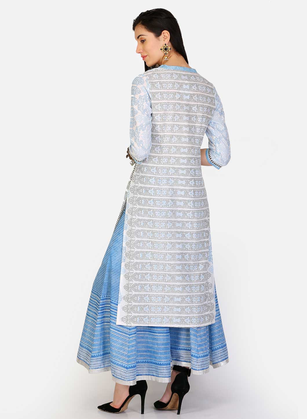 Blue Round Neck Printed kurta