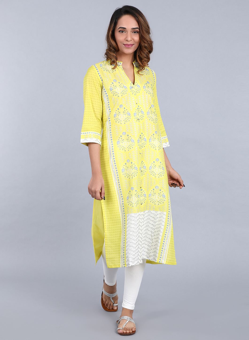 Green Mandarin Neck Printed kurta