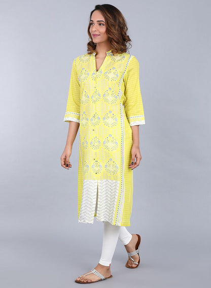 Green Mandarin Neck Printed kurta