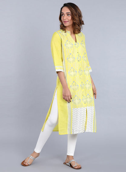 Green Mandarin Neck Printed kurta