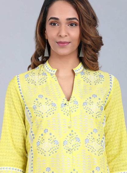 Green Mandarin Neck Printed kurta