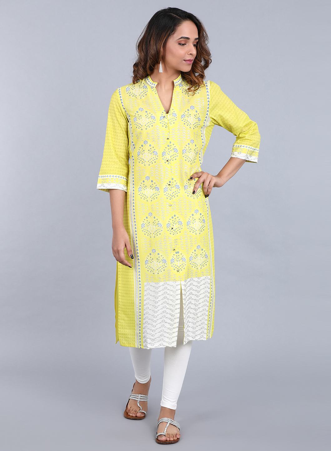 Green Mandarin Neck Printed kurta