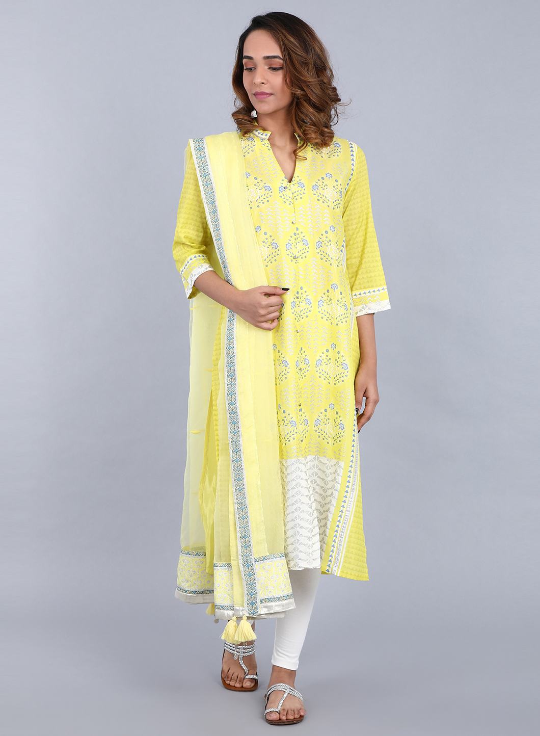 Green Mandarin Neck Printed kurta