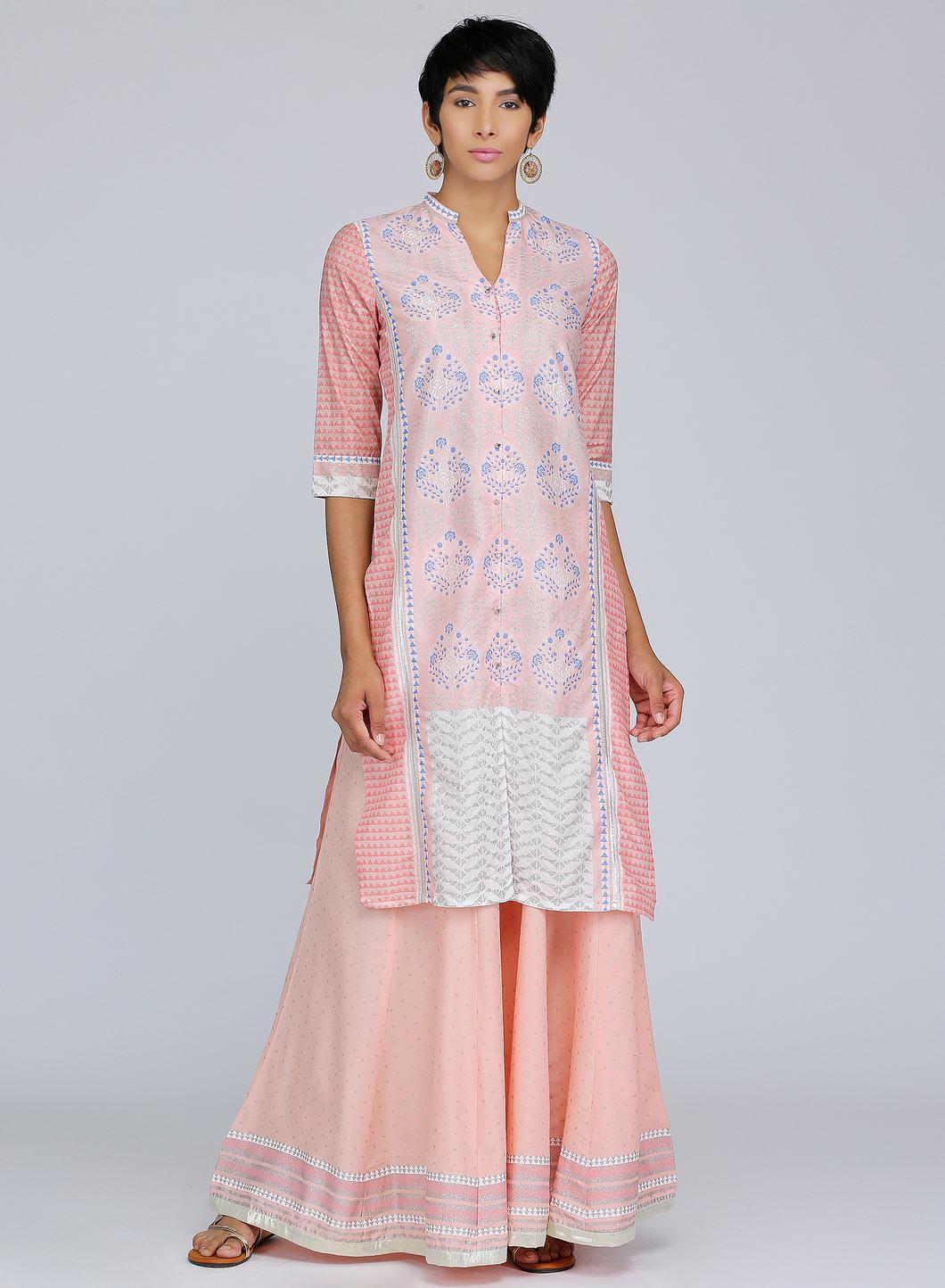 Pink Mandarin Neck Printed kurta