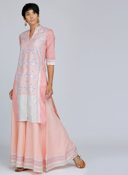 Pink Mandarin Neck Printed kurta